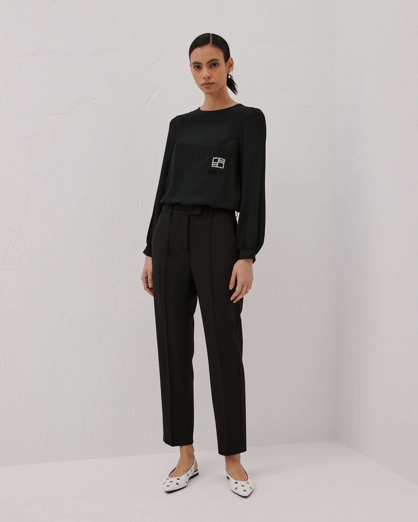 pantaloni in twill di lana beatrice .b