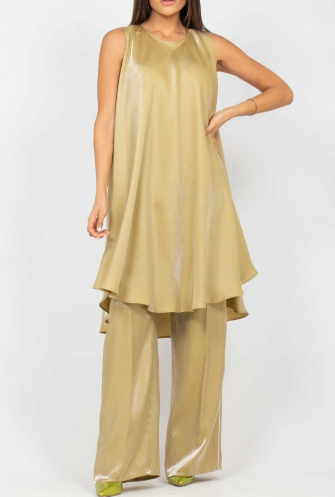 pantalone menta effetto bagnato sfizio studio