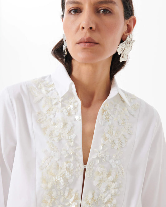 Camicia in cotone con plastron ricamato beatrice .b
