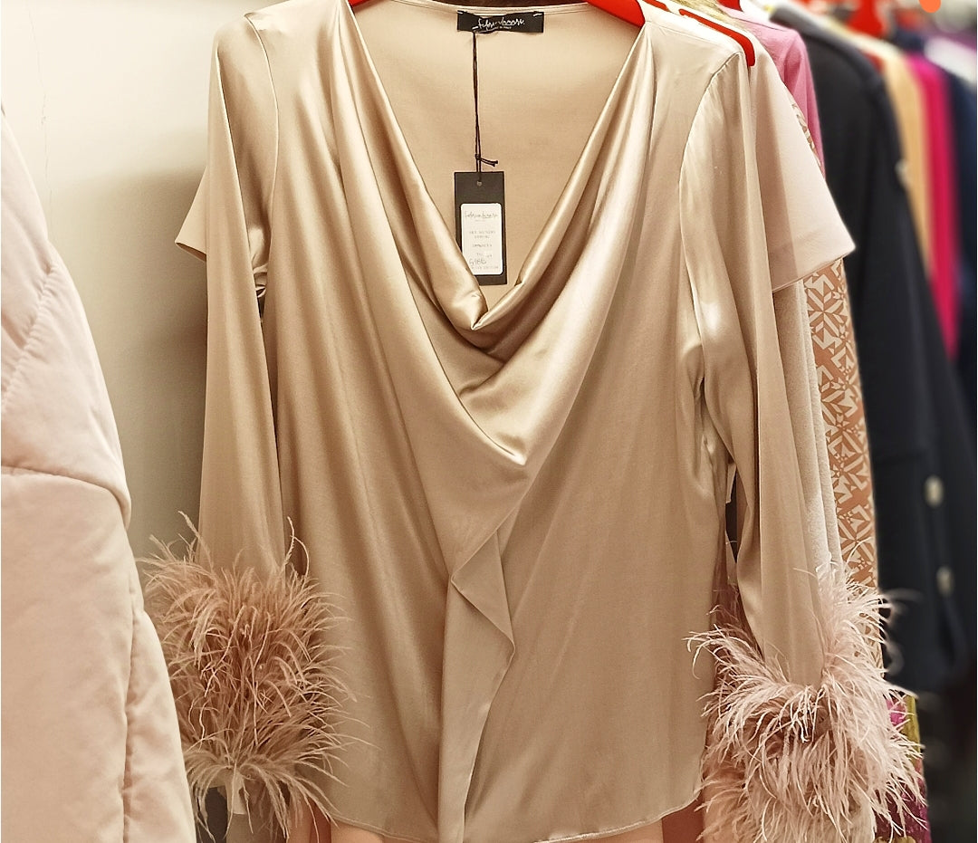 camicia in seta con piume di struzzo federica lanari