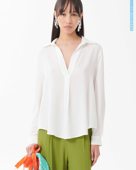 blusa con scollo a polo in crepe misto seta beatrice .b