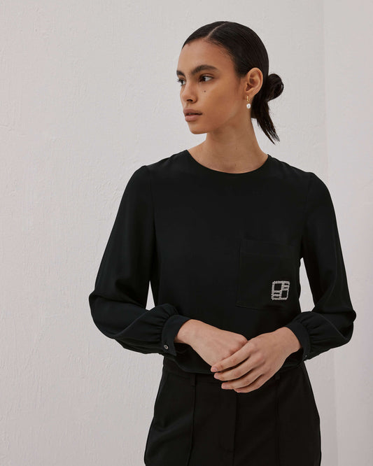 blusa misto seta con ricamo fatto a mano beatrice .b